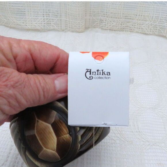 Antika Collection Brown Wood Look Bangle Bracelet Women Stocking Stuffer For Her - Picture 9 of 10